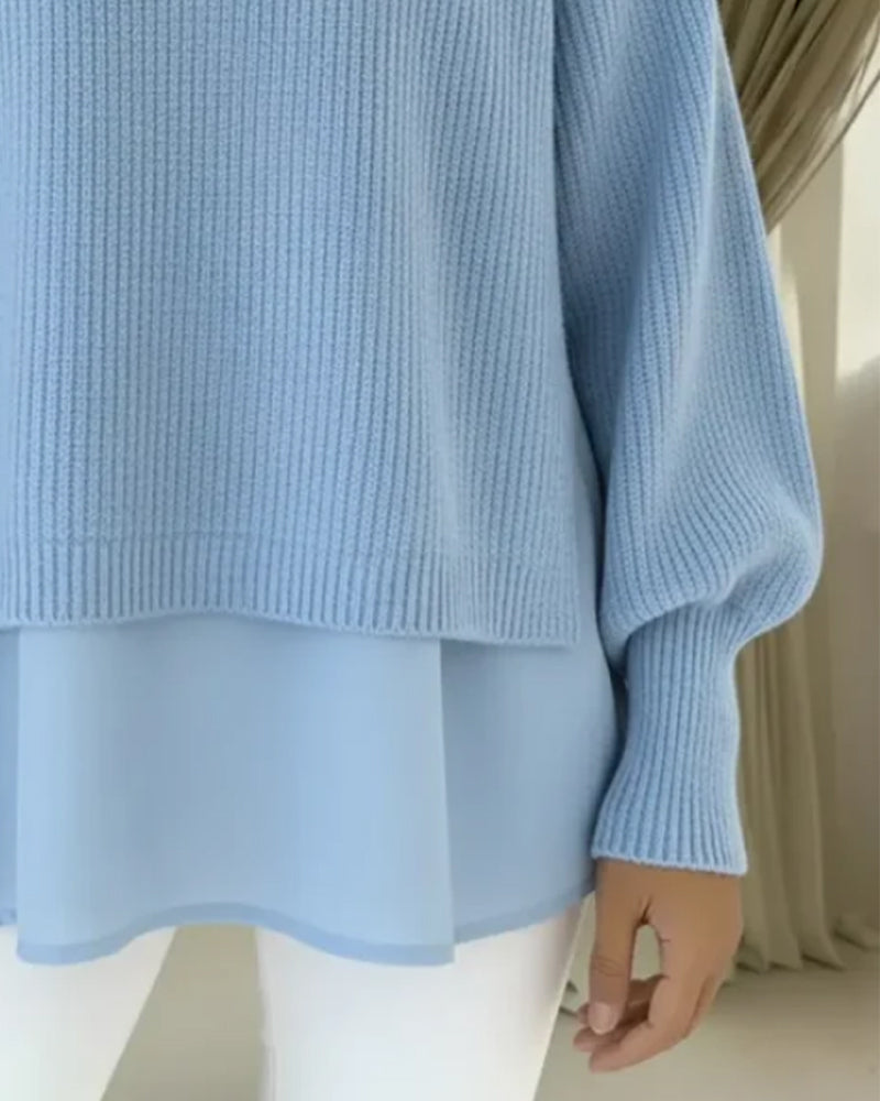 Loose-Fitting Patchwork Solid Color Jumper