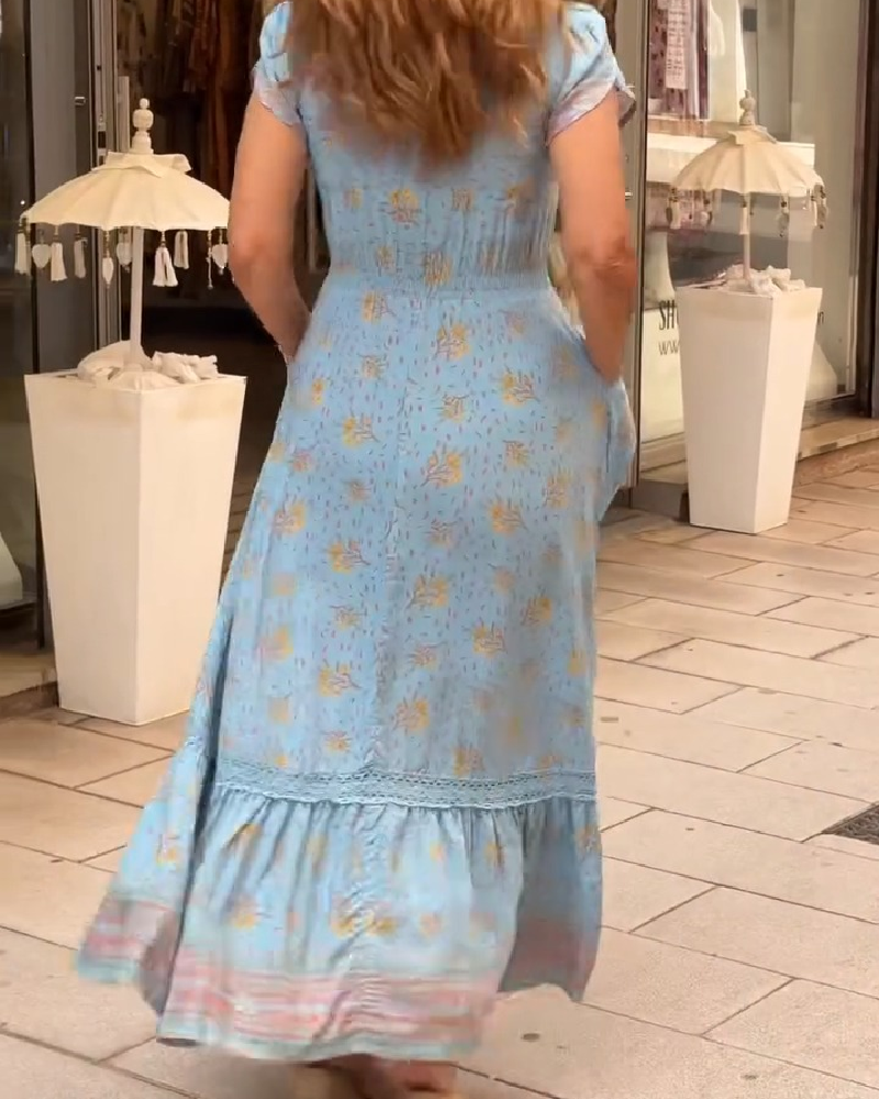 Floral Long Waist-Defined Dress