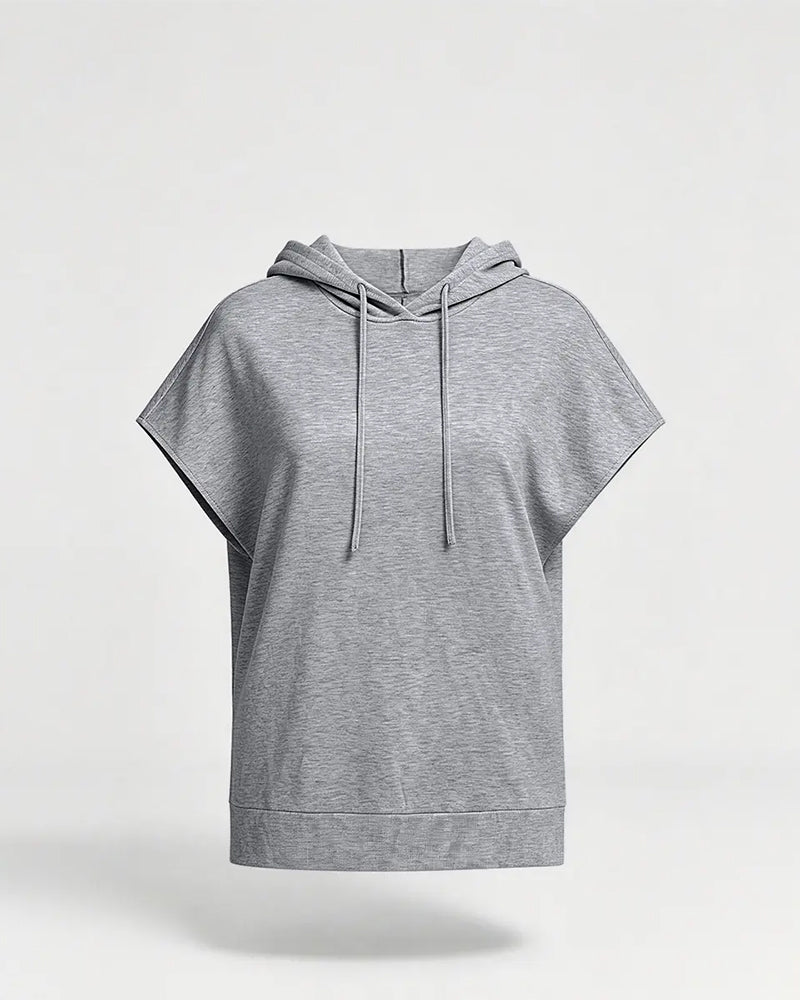 Solid Casual Short Sleeve Hoodie