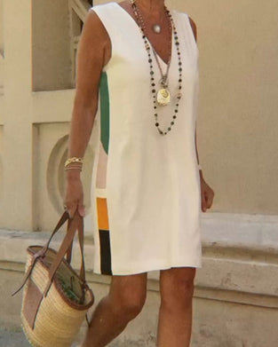 V-Neck Sleeveless Color-Block Dress