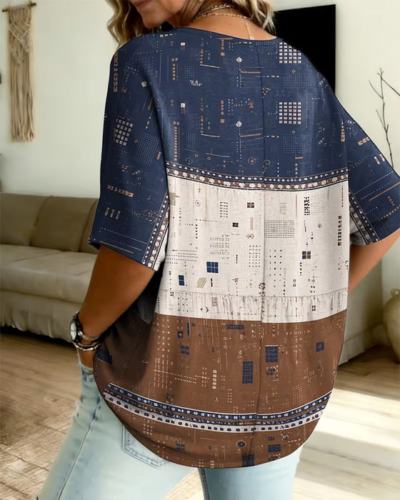 V-Neck Color-Block Casual Top