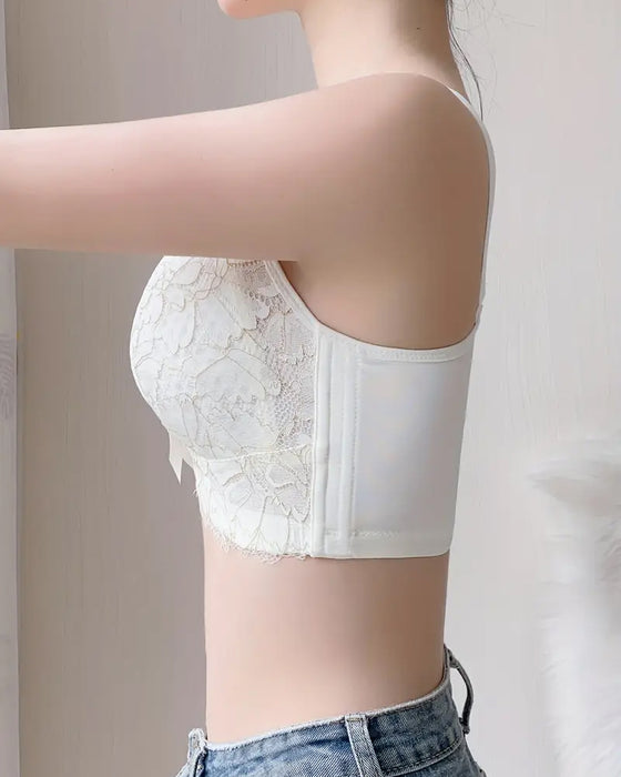 Elegant Full Coverage Bow Contrast Lace Push Up Bra