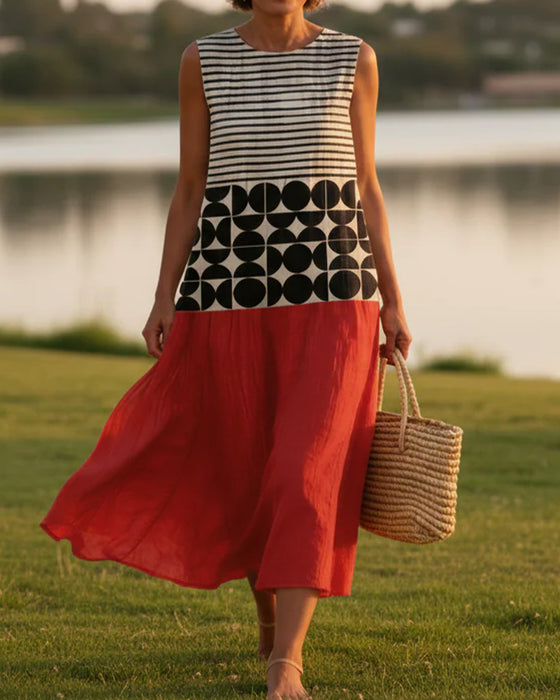 Geometric Print Contrast Sleeveless Dress