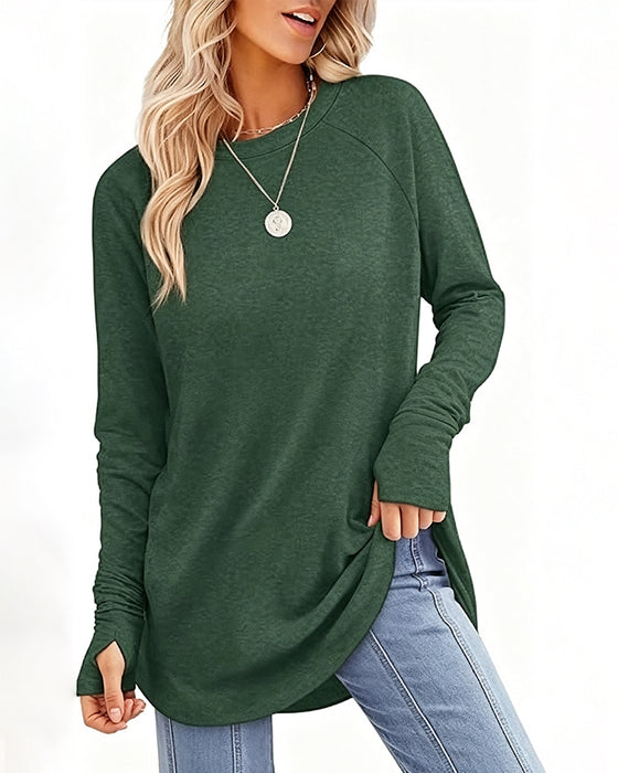 Relaxed Crew Neck Raglan Long Sleeve Top