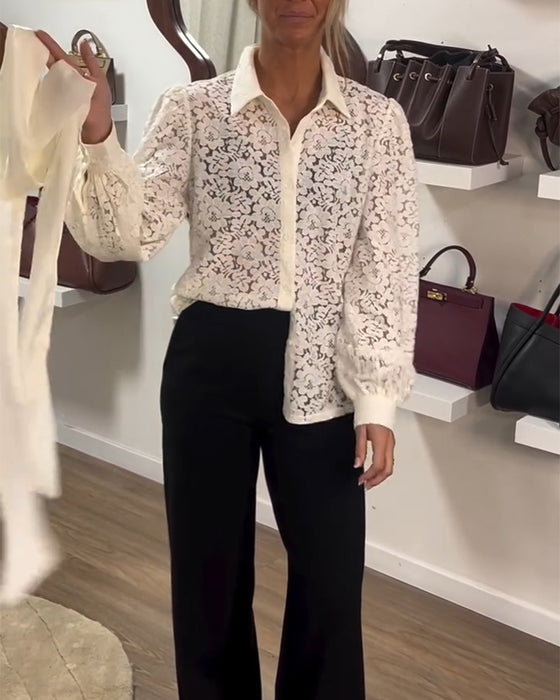 French-Style Long-Sleeved Ribbon Shirt