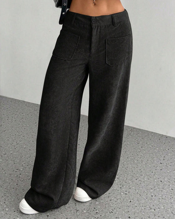 Front Back Pocket Solid Straight Leg Long Pant
