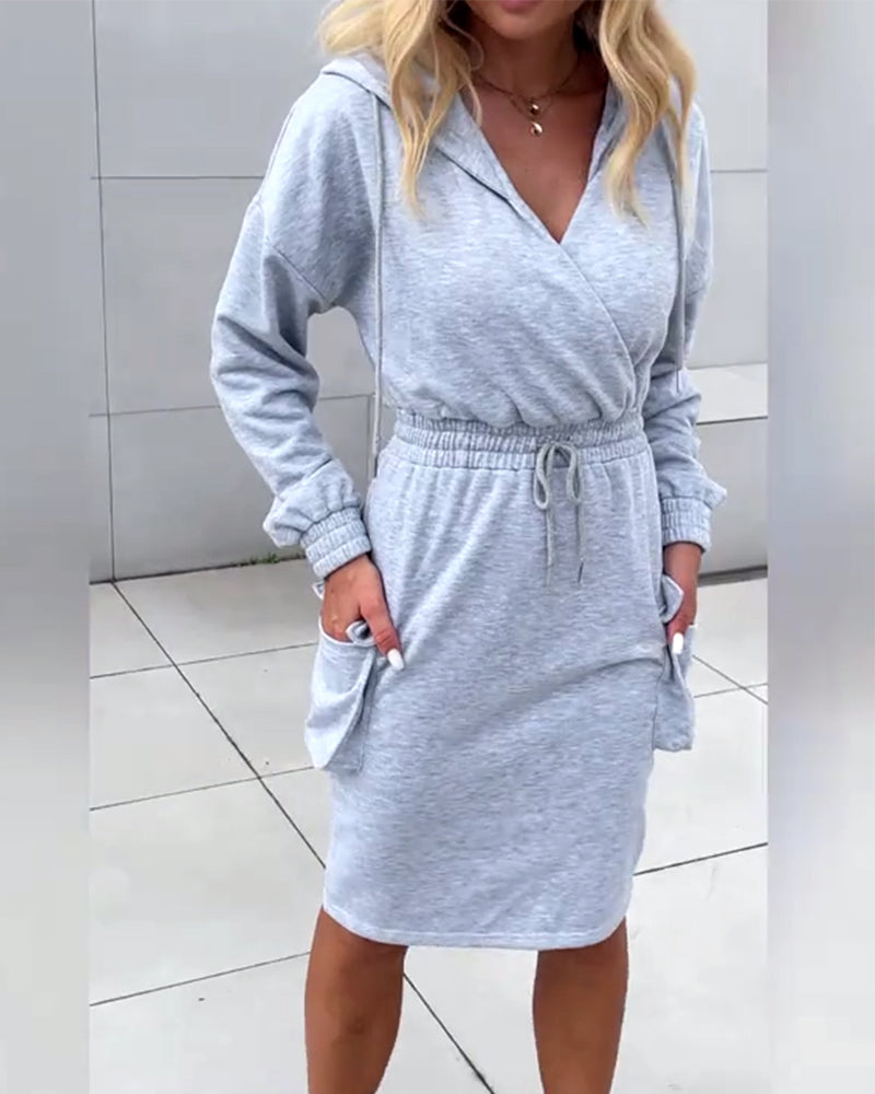 Casual Hooded Solid Color Dress