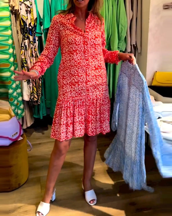 V-neck floral print lapel dress