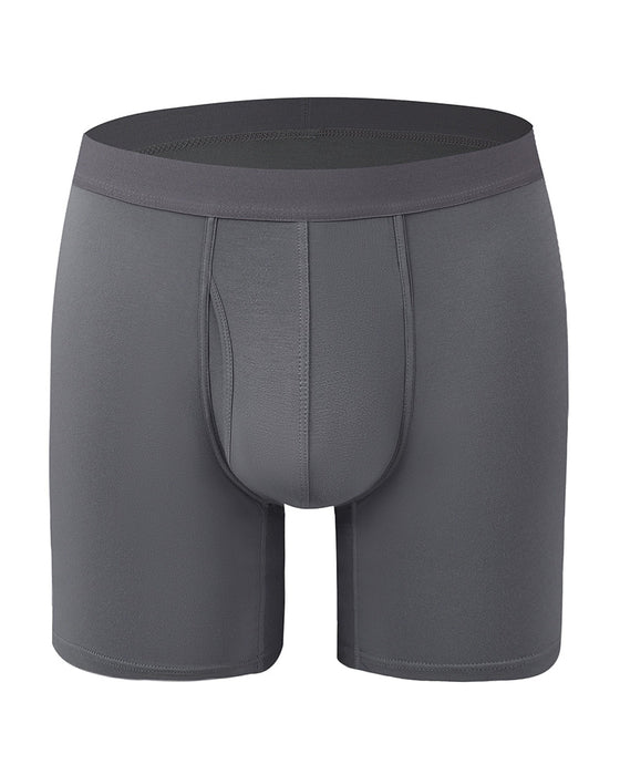 Men's Solid Color Bamboo Fiber Stretchy  Boxer Brief, Breathable Comfy Underwear for Daily Wear, Casual Men's Underwear for All Seasons
