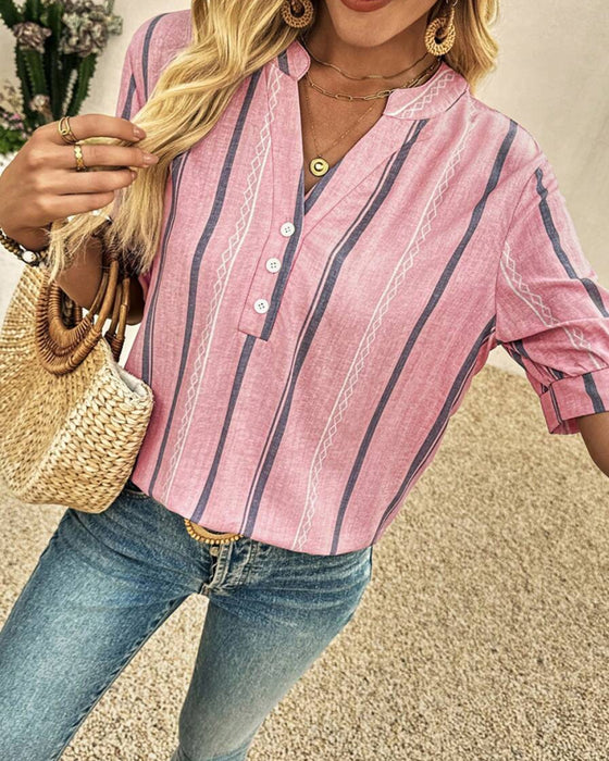 V-Neck Casual Striped Blouse