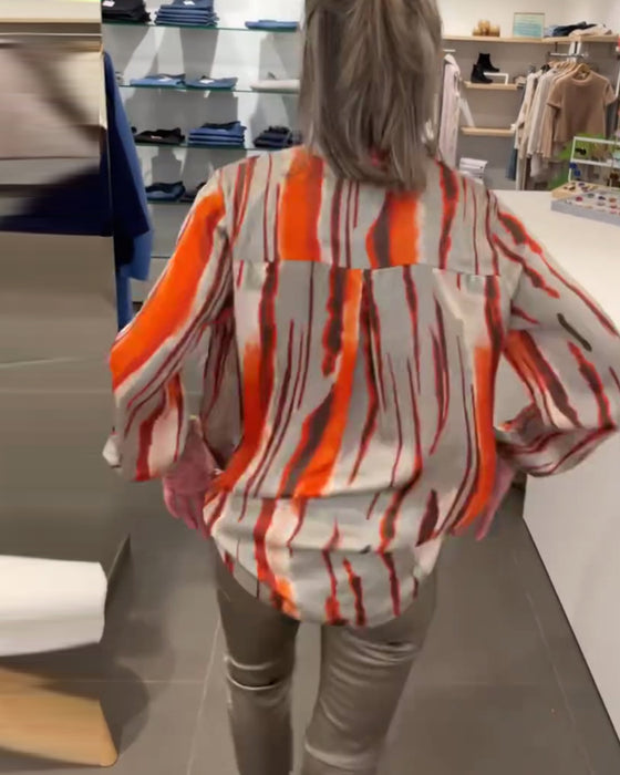 Long sleeve striped print blouse