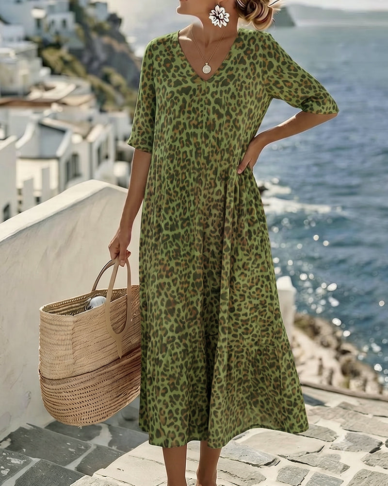 Leopard V-Neck Loose Dresses