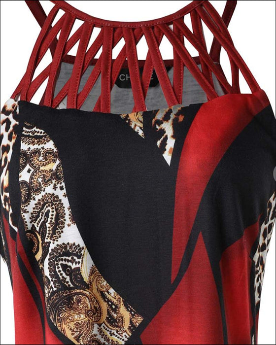 Hollow sleeveless contrast color dress