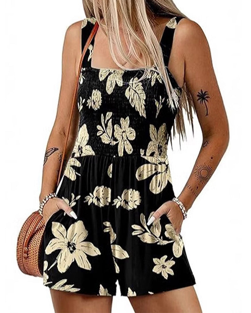Floral Casual Strappy Shorts Jumpsuit