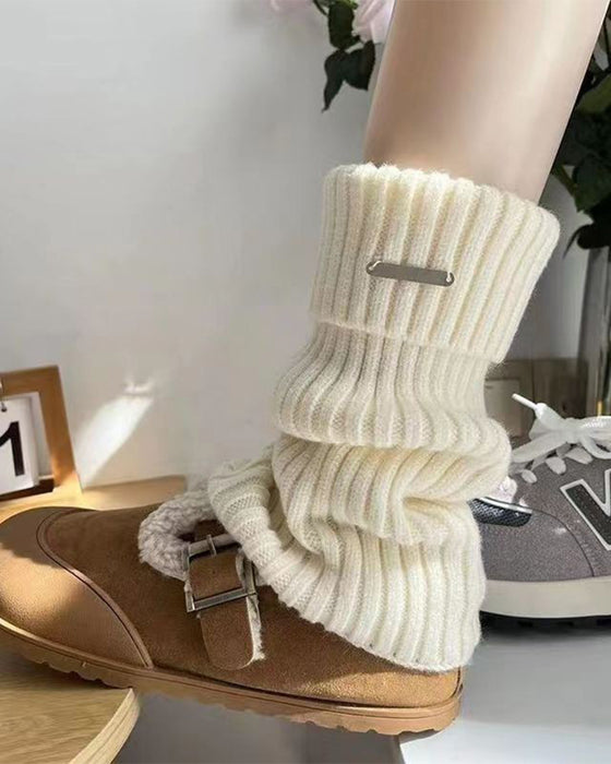 Women's Basic Solid Metal Label Decor Leg Warmers, Minimalist Womenswear