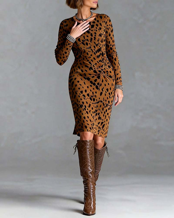 Round Neck Fashion Leopard Print Dress