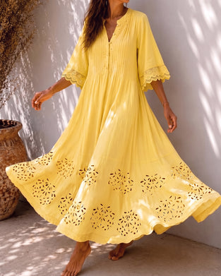 V-Neck Ruffle Shirred Dress