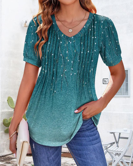 V-Neck Casual Printed Short-Sleeved T-Shirt