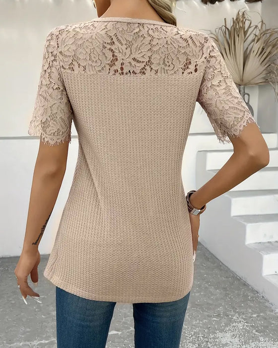 Lace Panel Knitted T-Shirt