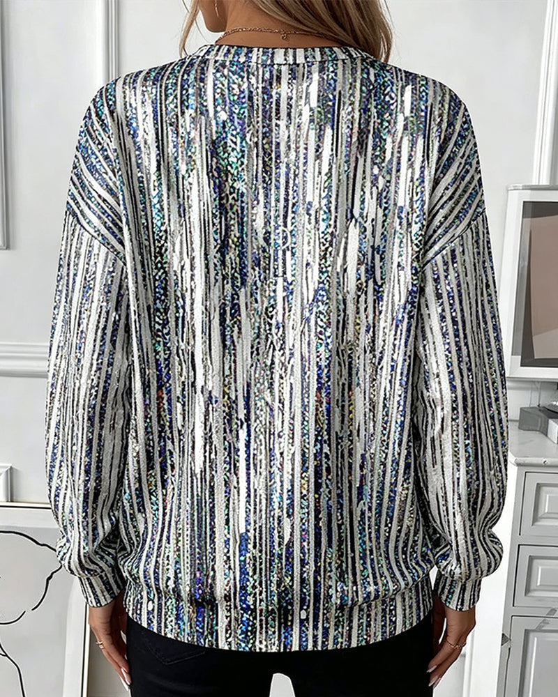 Abstract Vertical Stripe Zipper Sweatshirt