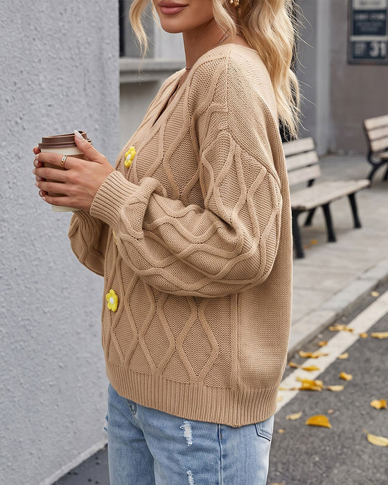 Lantern Sleeve Argyle Fashion Knit Pullover