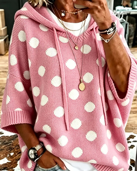 Hooded Polka Dot Loose Pullover