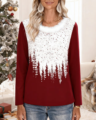 Christmas Tree Print Paneled Top