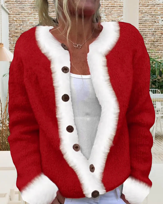 Contrast Color Fashionable Long-Sleeved Cardigan