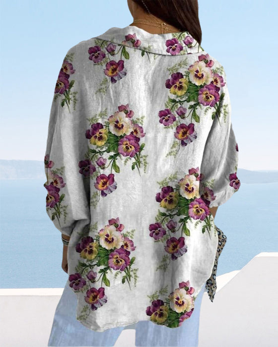 Casual floral print three quarter sleeve shirt