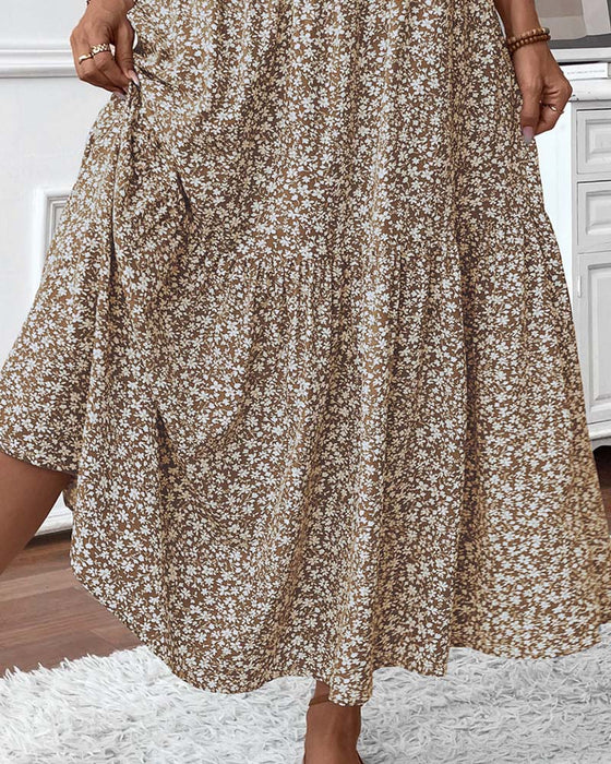 Layered Tiny Flower Print A-Line Long Skirt