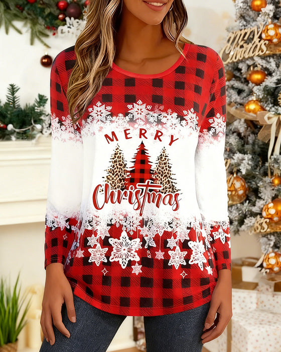 Plaid Christmas Print Top