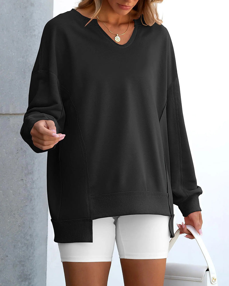 Small V-Neck Loose Casual Long Sleeve Sweatshirt