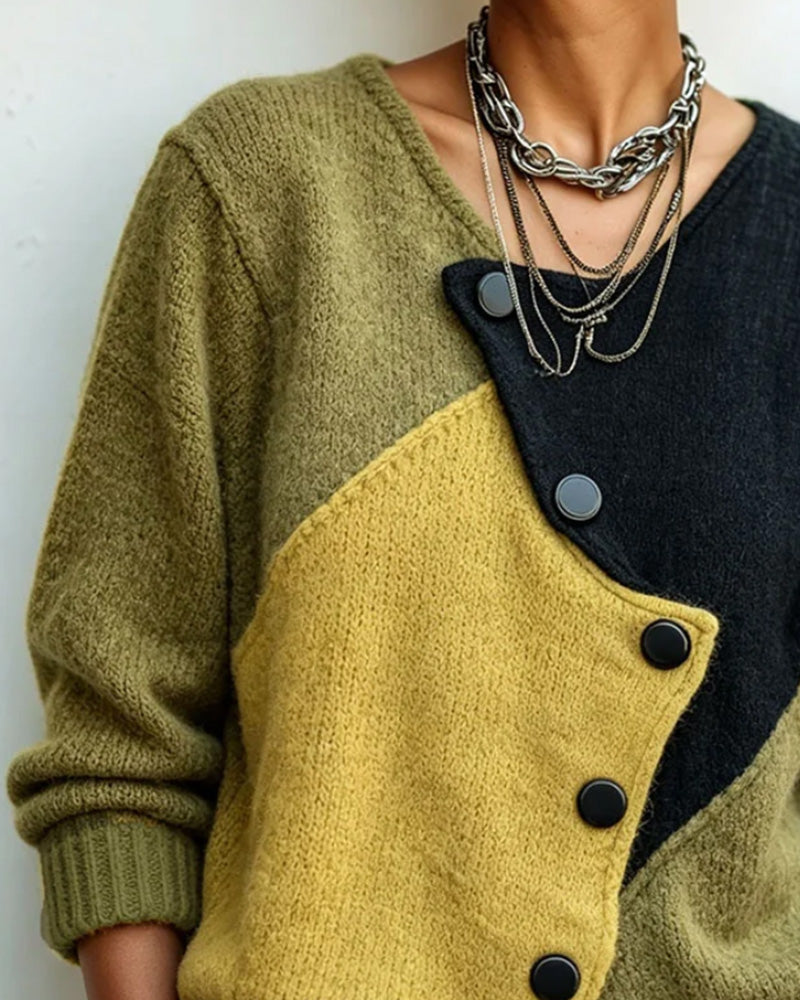 Irregular Color Block Cardigan