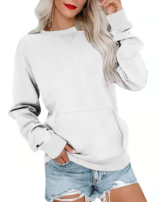 Solid Color Round Neck Long Sleeve Casual Sweatshirt