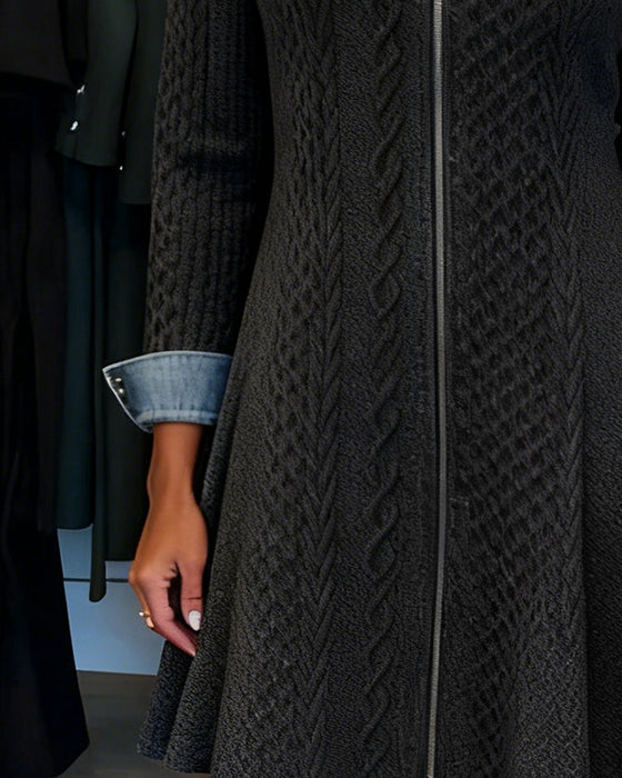 Zippered Color-Blocked Lapel Dress