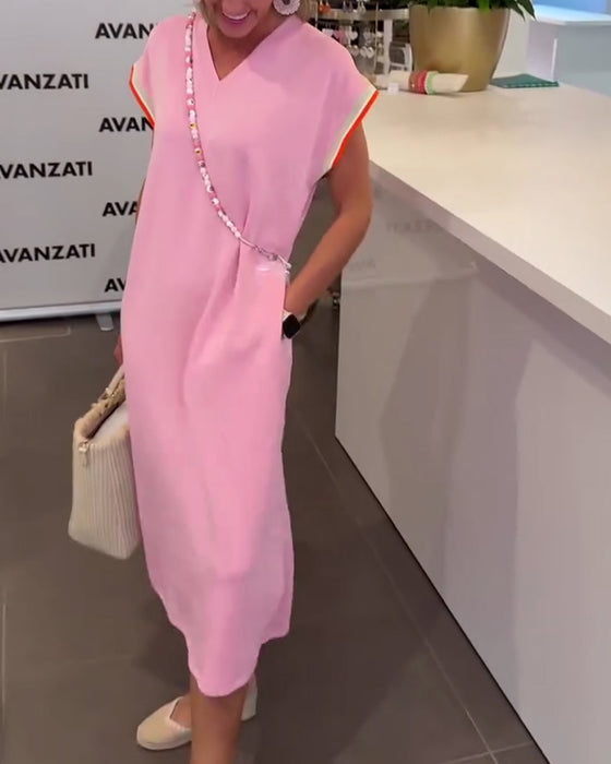 Lotus Leaf Sleeve V Neck Casual Slit Dress