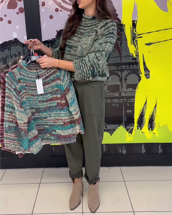 Retro Three-Quarter Sleeve Pullover Sweater