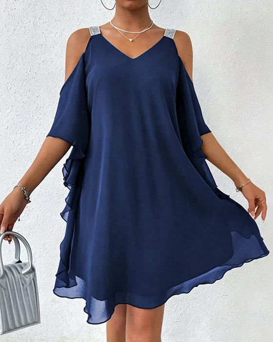 Sequin Off-Shoulder Solid-Color Dress