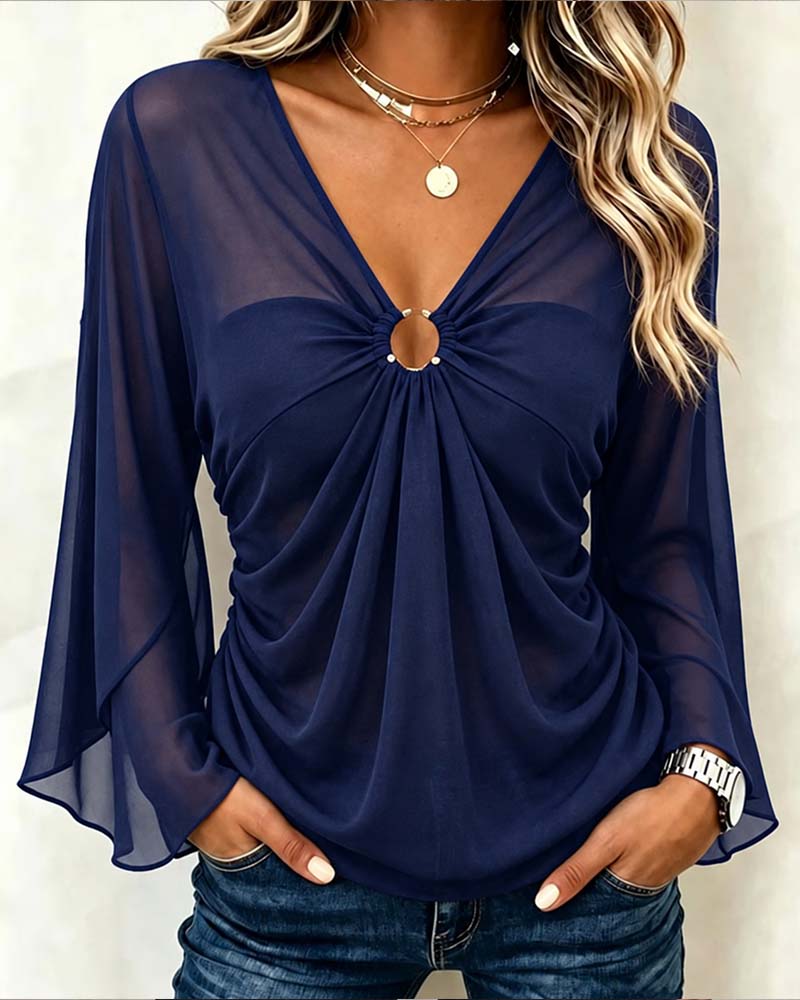 V-Neck Metal Ring Twist Blouse