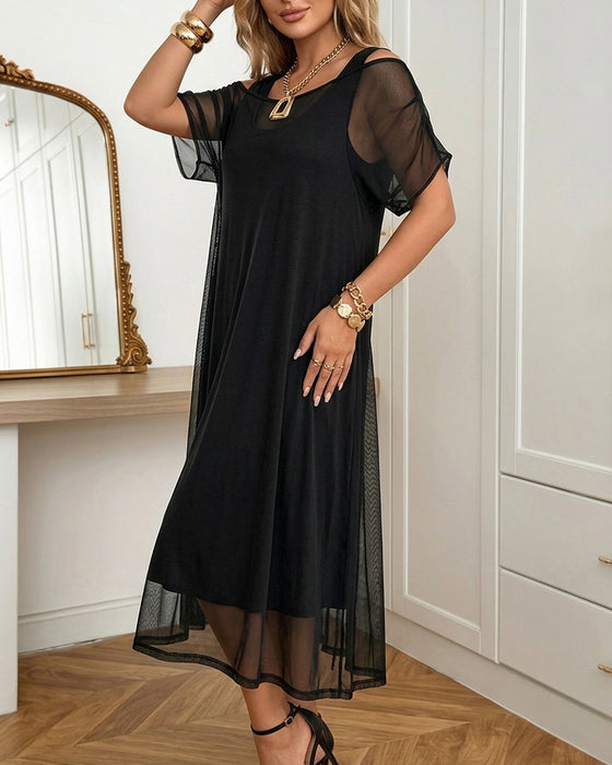 Tank Top Dress and Mesh Overdress Set