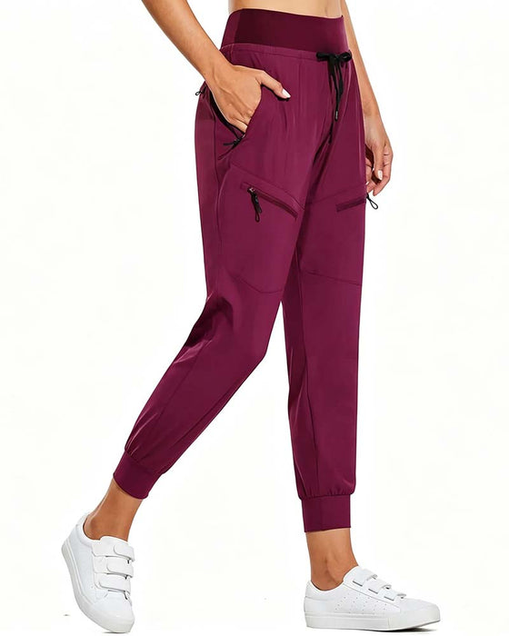 Elastic Waist Drawstring Pocket Tapered Pants