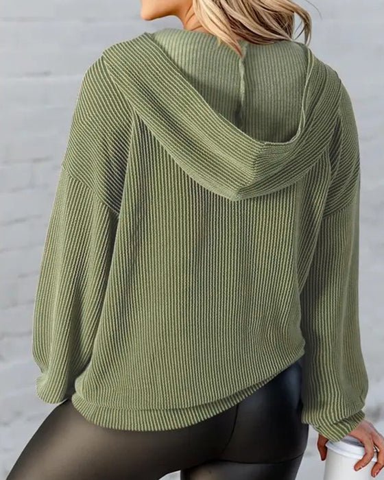 Hooded Striped Pocket Loose Sweatshirt