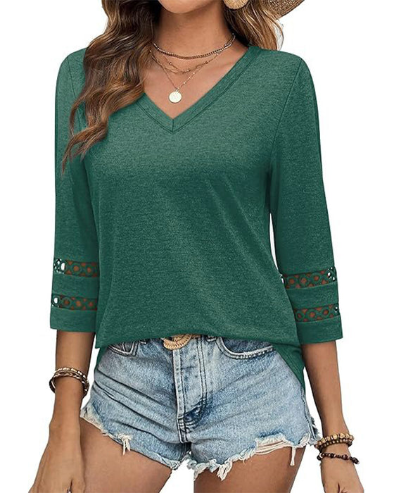 V-Neck Hollow-Out Collar T-Shirt