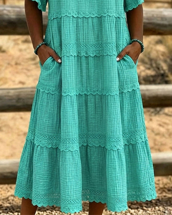 Short Sleeve Pocket Long Dress