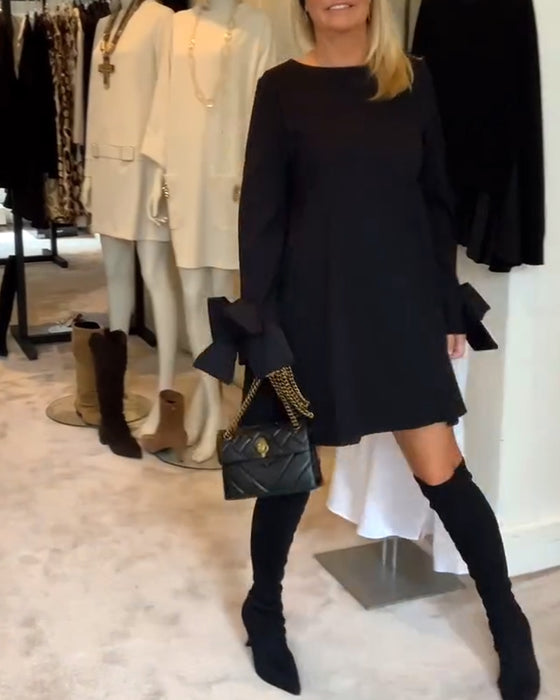 Fashionable Round Neck Bow Sleeve Dress