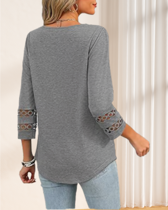V-Neck Hollow-Out Collar T-Shirt