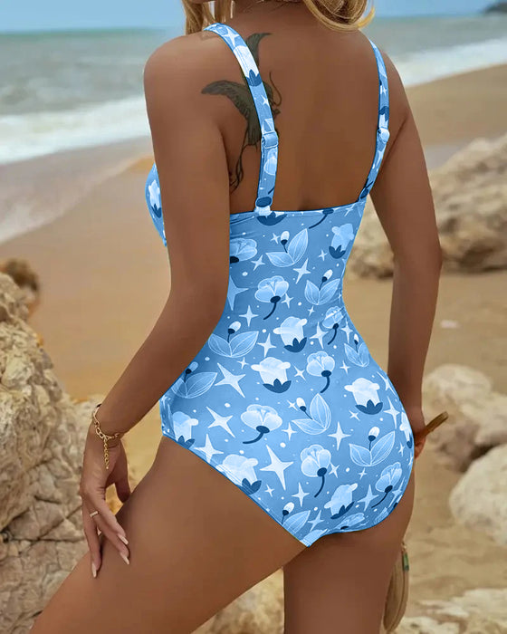 One-Piece Vest Print Swimsuit