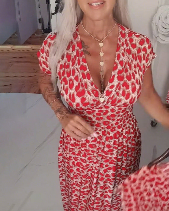 Elegant Leopard Print V-Neck Dress
