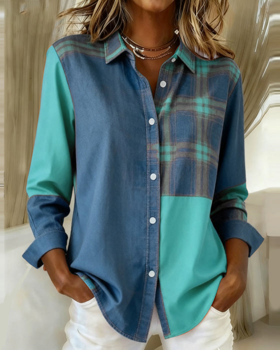 Lapel Plaid Contrast Shirt