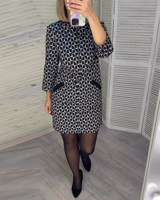 Argyle print long-sleeved dress